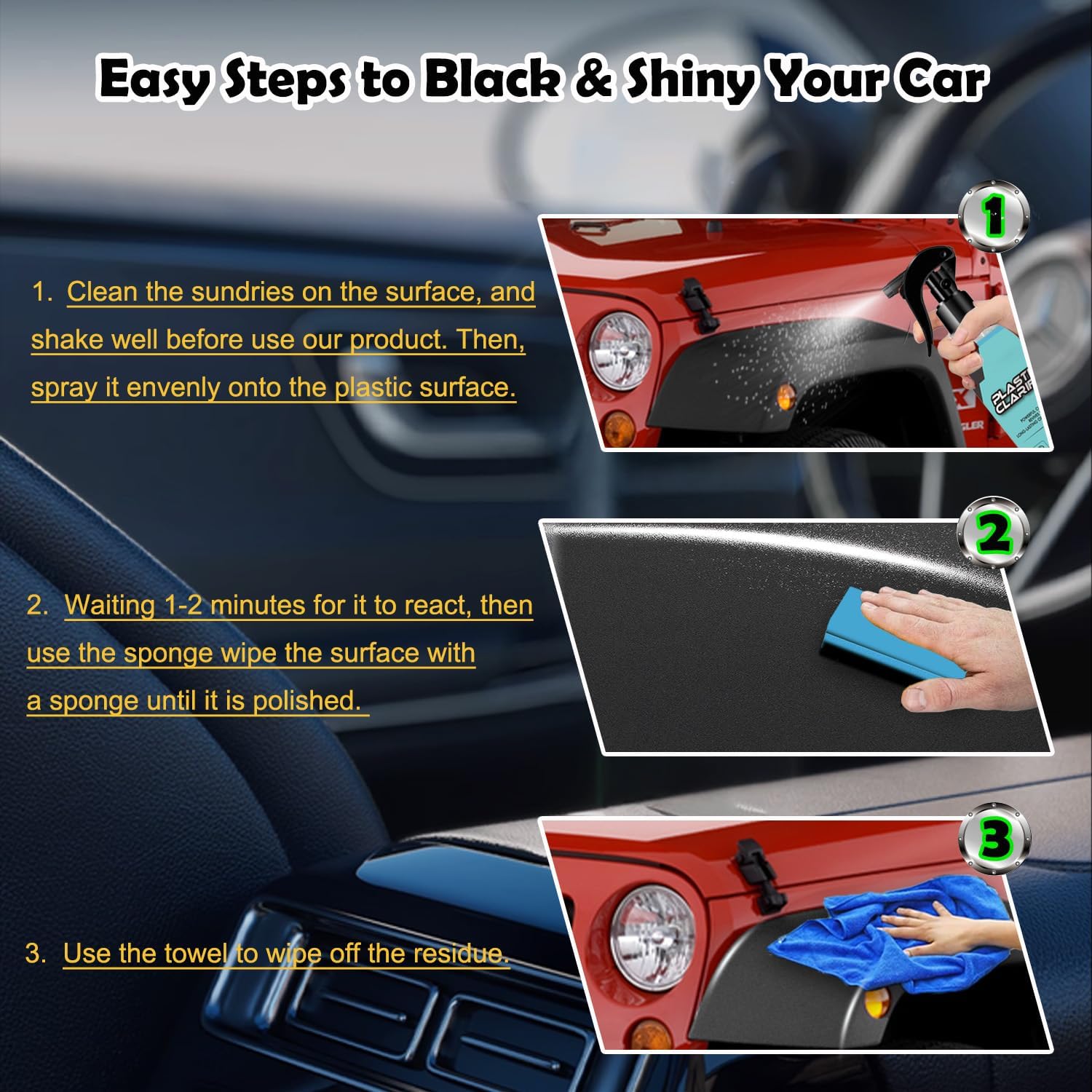Car Plastic & Trim Restorer, Car Deatailing Kits for Refreshing Faded Plastic, Leather, Vinyl & Rubber Trim with Polish, Automotive Shiny Stuff, Black Exterior & Interior Care-200ml - Image 5