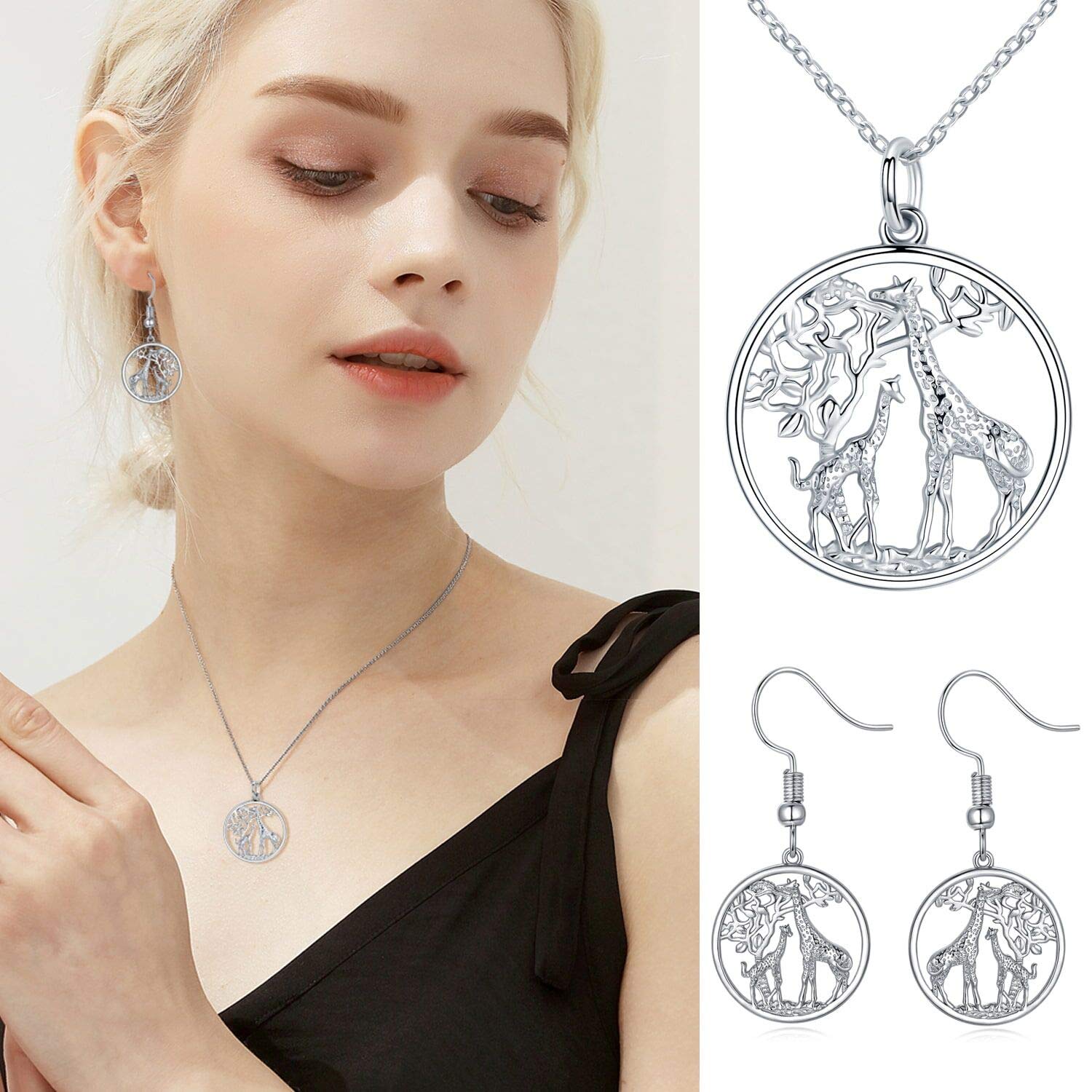 CHENGHONG Collar con colgante de plata de ley 925 con diseño de jirafa, flamenco, elefante, dinosaurio, unicornio, collar con colgante de animal familiar, joyería de animales para mujeres y mamás