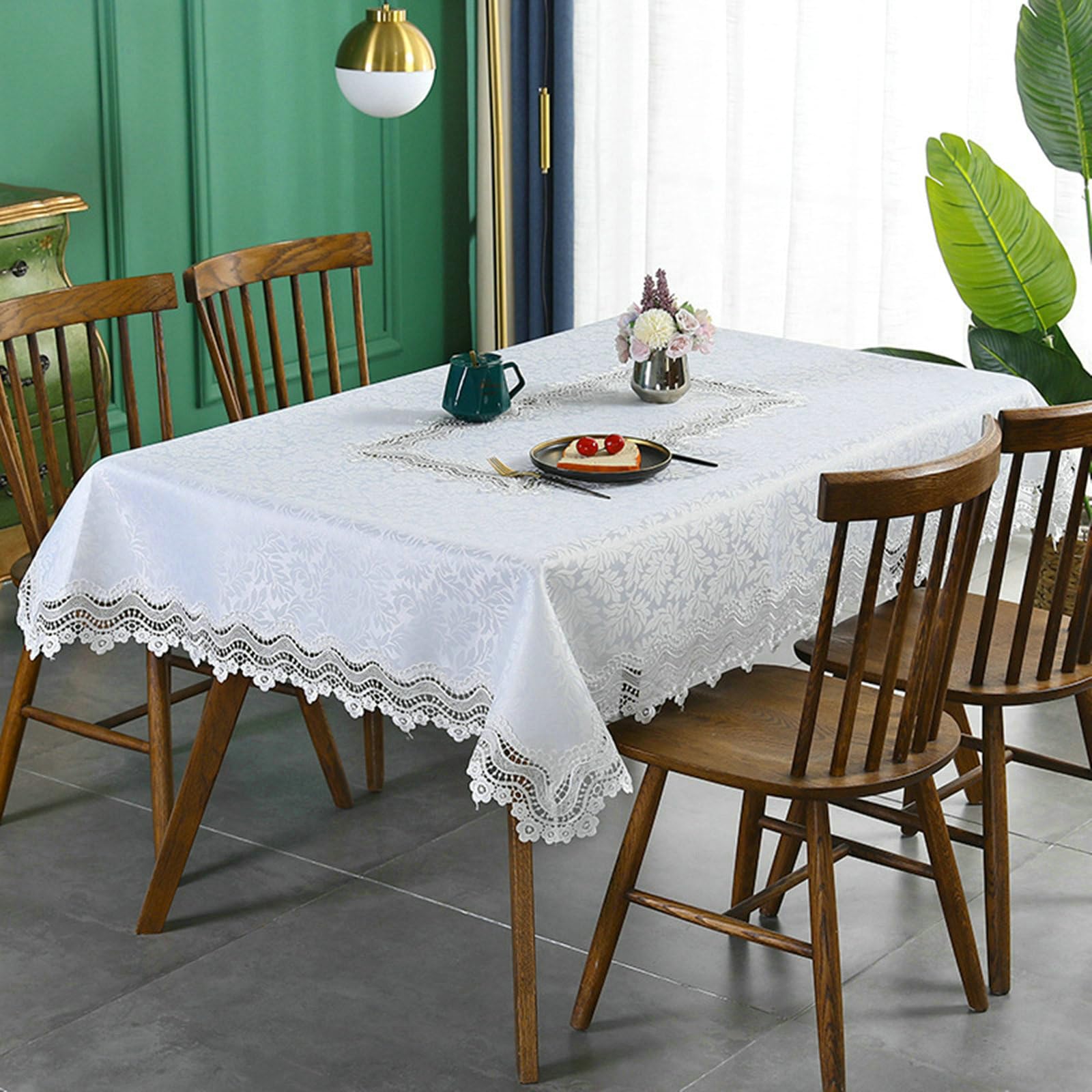 Tischdecke Rechteckig 150x300 cm, Spitze Blume Stickerei Polyester
