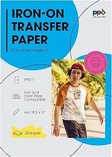 Iron on Transfer Paper for Inkjet Printer for Light Fabric, 8.5 x 11 Printable Paper for Clothing, T Shirts and Cotton Textiles, Print and Cut Heat Transfer, DIY at Home, Washable (20 Sheets)