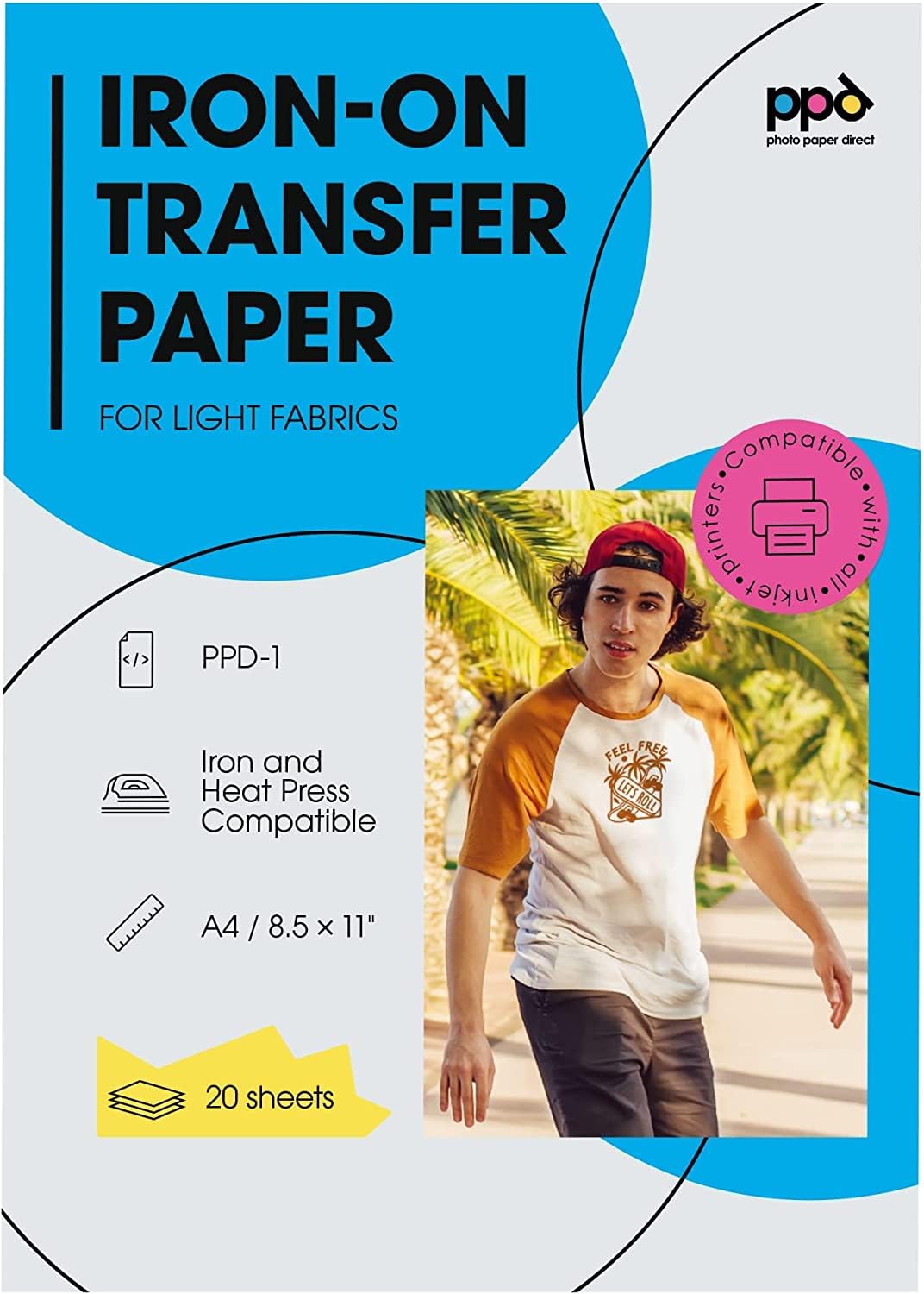 PPD A4 20 Sheets Inkjet Premium T Shirt Transfer Paper for White and Light Colour Fabric PPD-1-20