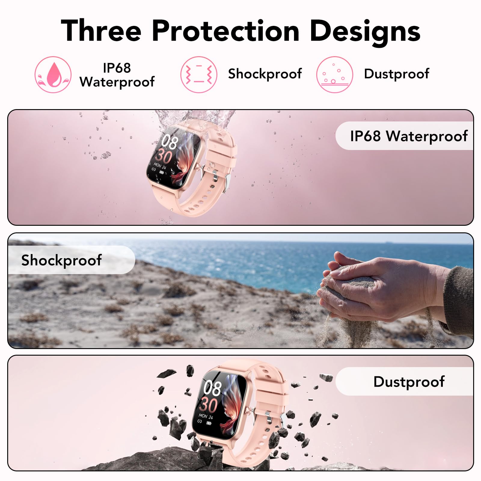 CASCHO Smartwatch Uomo Donna, 1.85'' Orologio Smartwatch con Effettua/Risposta Chiamate, 115+ Sportive Smart Watch con Contapassi/Sonno/Cardiofrequenzimetro, IP68 Fitness Tracker per iOS Android
