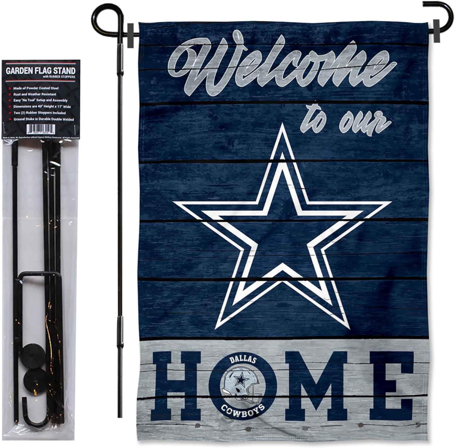 Dallas Cowboys Welcome To Our Home Garden Flag and Flagpole Mount - Image 2