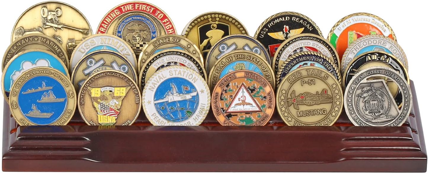 4 Row Challenge Coin Holder - Military Coin Display Stand - Amazing Military Challenge Coin Holder - Holds 20-24 Coins 4 Rows