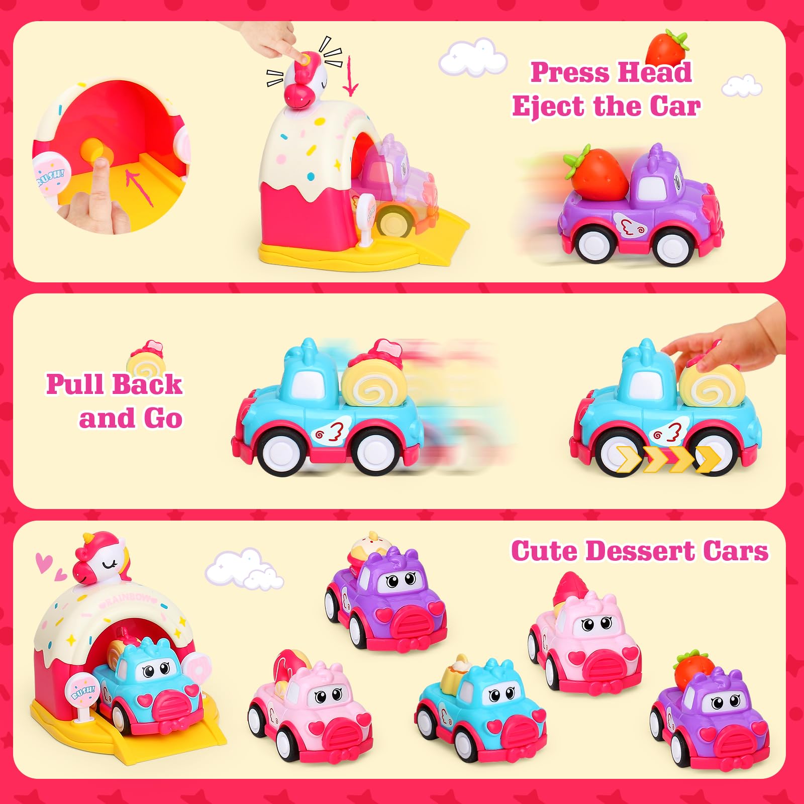 MOONTOY Baby Car Toys for 1 2 3 Year Olds Girl Gift Present, Pull Back Car Toys for Age 2-4 Kid - Image 2