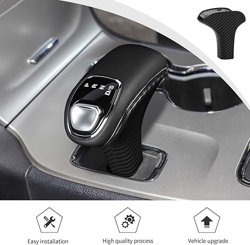 Miniatura 6 de JWWY Pomos de palanca de cambios compatible con Jeep Grand Cherokee Accesorios 2014-2015 2 piezas de fibra de carbono