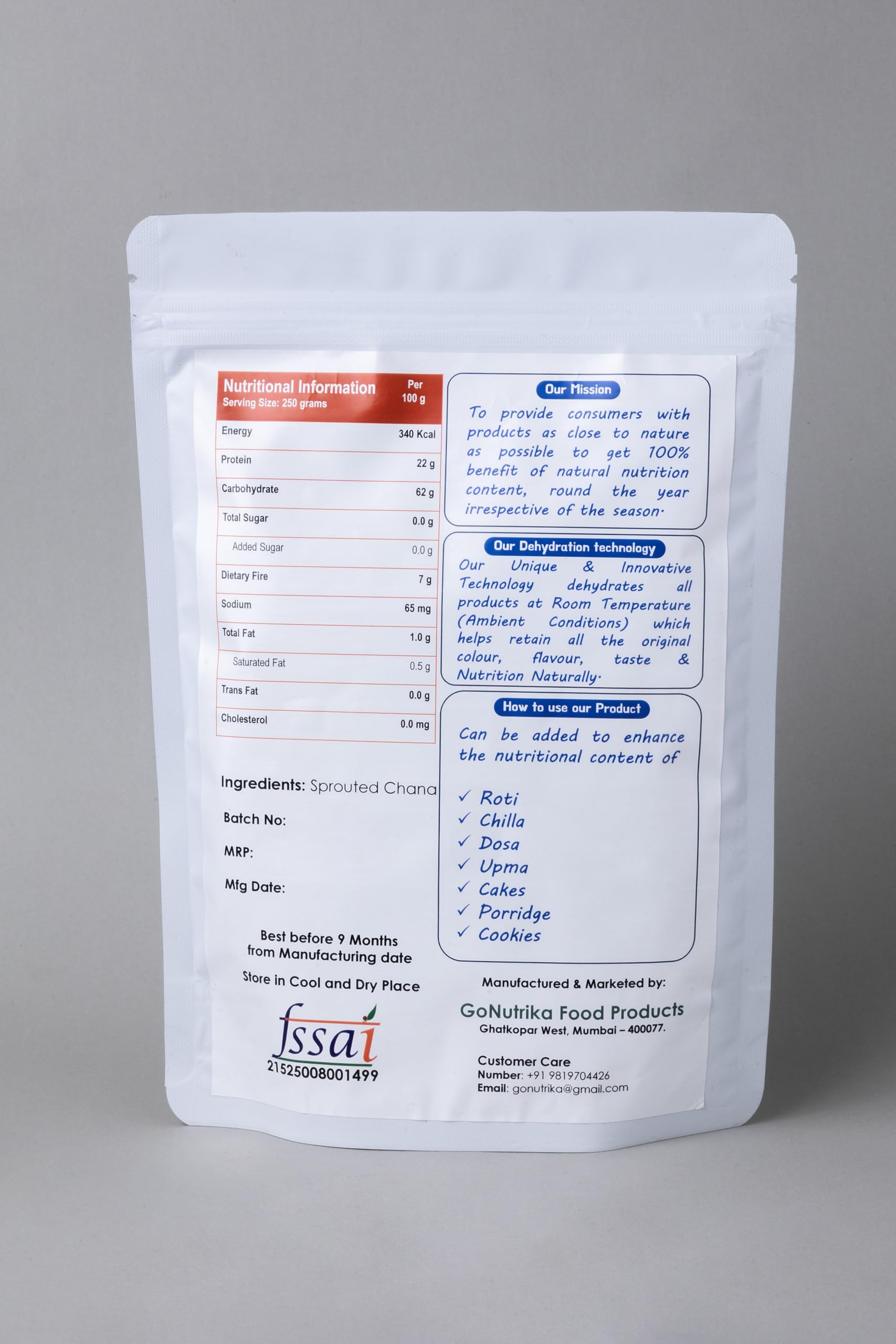 GoNutrika Sprouted Channa Chickpea Flour, Rich in Protein & Fibre, 100% Natural, No Added Sugar, 250 g 1