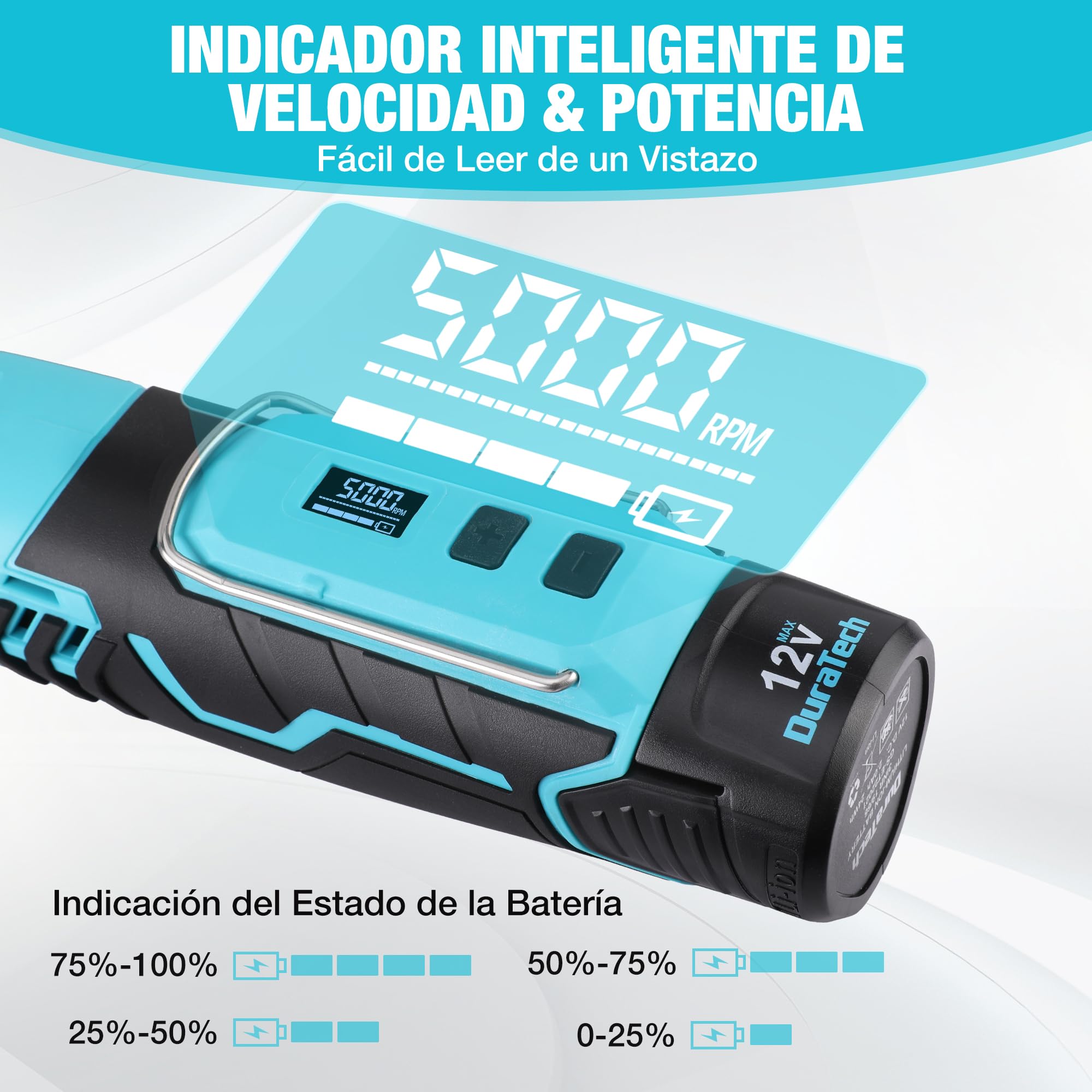 DURATECH Amoladora Inalámbrica de 12V, Multiherramienta Recargable de 35000RPM, Herramienta Rotativa con 118 Accesorios, 7 Velocidades Variables, para Cortar, Tallar, Grabar, Perforar