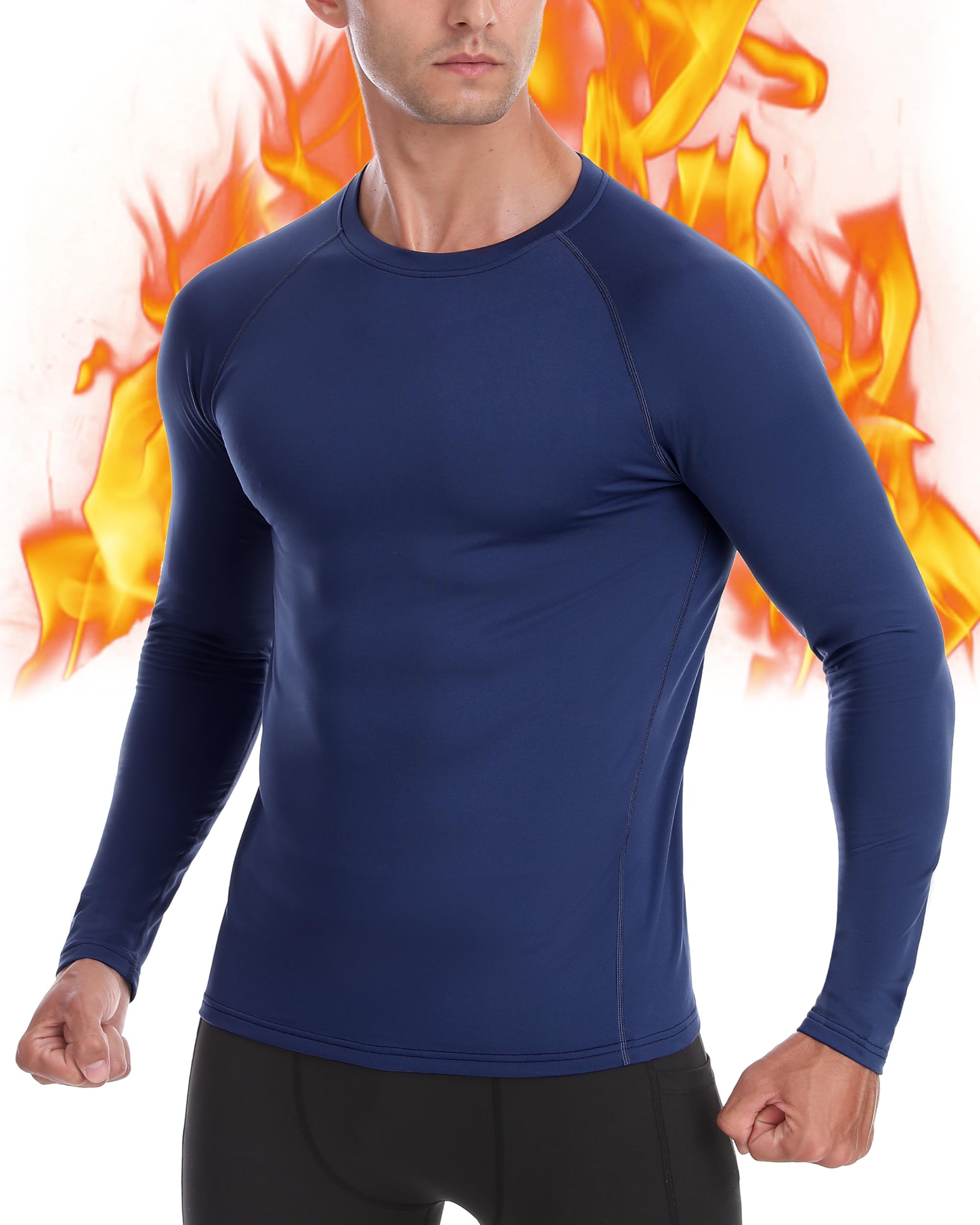 Camicie termiche a compressione da uomo, a maniche lunghe, foderate in pile, strato base atletico per correre con clima freddo