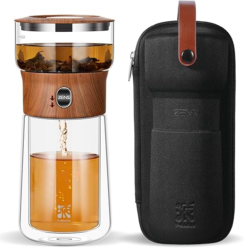Miniatura 14 de ZENS Tetera infusora de té de vidrio moderna, tetera inteligente de un solo toque para difusores de té sueltos con taza aislada y kits de té