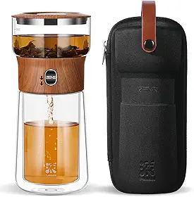 ZENS Bule de chá moderno com infusor de vidro, máquina de chá de um toque para chá de folhas soltas com caneca isolada e estojo portátil. Alternativas de panela encantada para presentes para amantes