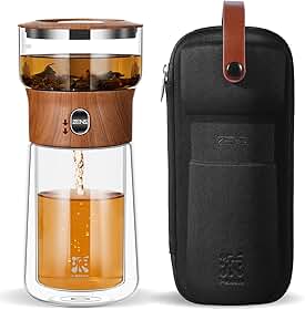 ZENS Bule de chá moderno com infusor de vidro, máquina de chá de um toque para chá de folhas soltas com caneca isolada e estojo portátil. Alternativas de panela encantada para presentes para amantes