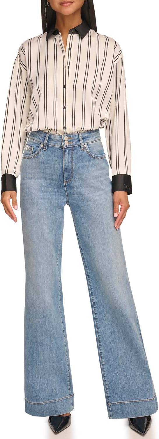 Karl Lagerfeld Womens Oversize Stripe Blouse