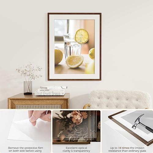 Miniatura 155 de Fun Memories Portarretratos de metal de 16 x 20 pulgadas con paspartú de 11 x 14 pulgadas, acabado de aluminio cepillado, parte delantera de vidrio