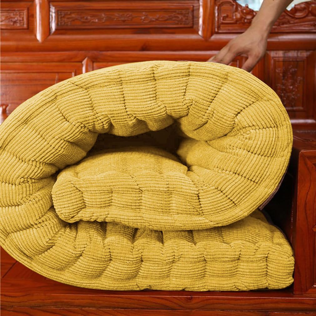 Cuscino in velluto spesso per panchina a 2/3 posti, 8 cm, per casa, pavimento, terrazza, altalena, sedia a dondolo, 110 x 30 cm, giallo decorazione per esterni