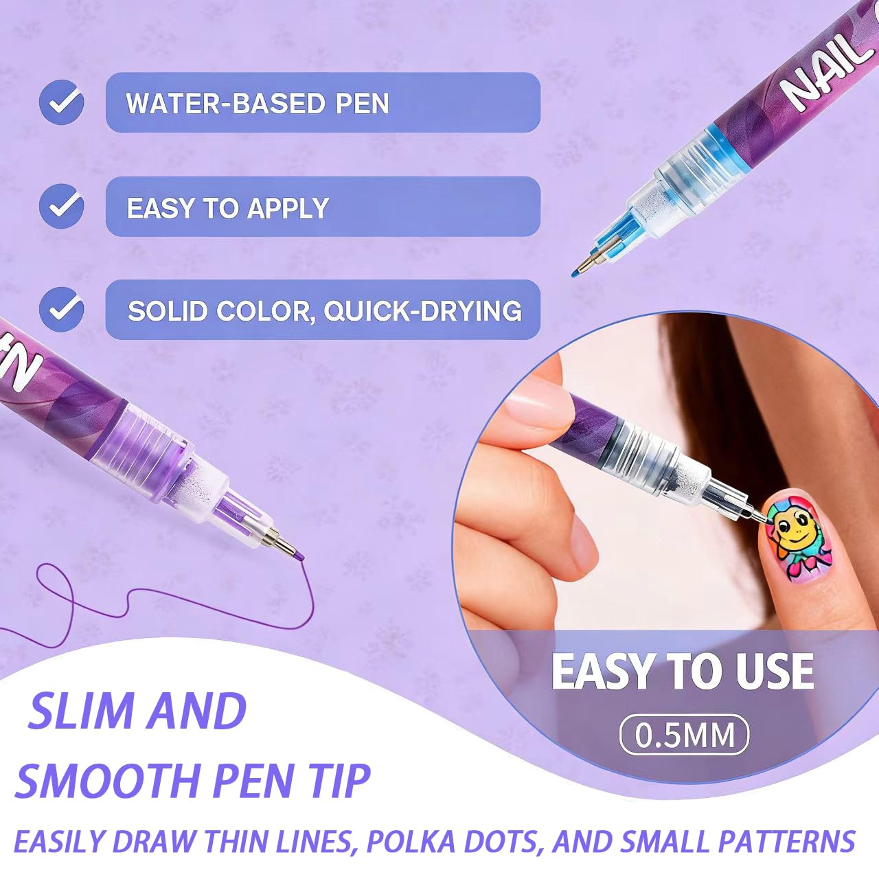 12 Color Nail Art Pens, 0.5 MM Nail Polish Pens Set Drawing Painting Point Liner Acrylic Painted Pen Kit, Waterproof and Quick-drying Nail for DIY Nails Art Design Manicure Tools (12 Color)
