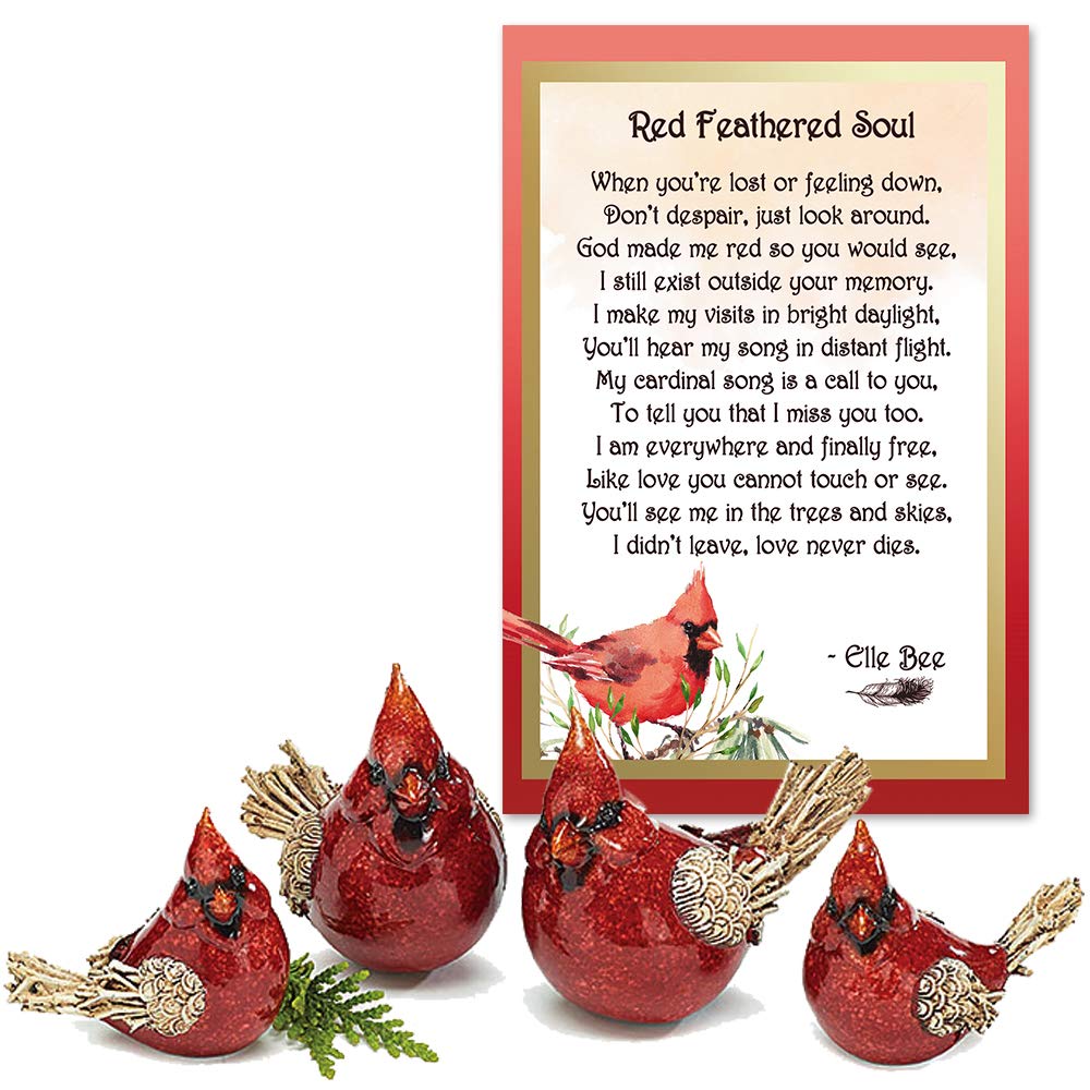 Lola Bella Gifts and Burton and Burton Hand Painted Resin Cardinal Family and Red Feathered Soul Poem Gift Set