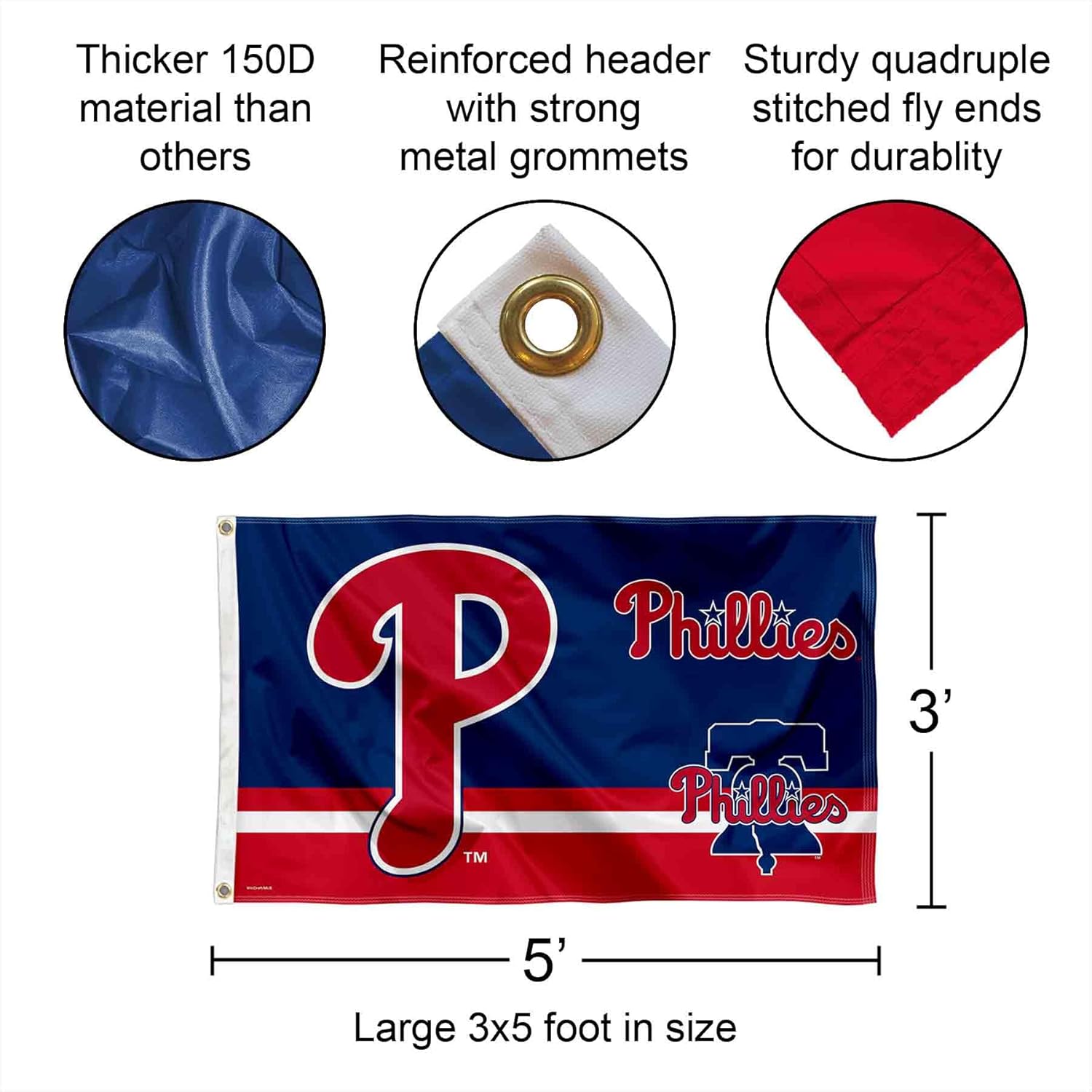 WinCraft Philadelphia Phillies Logo Insignia 3x5 Foot Grommet Banner Flag - Image 2