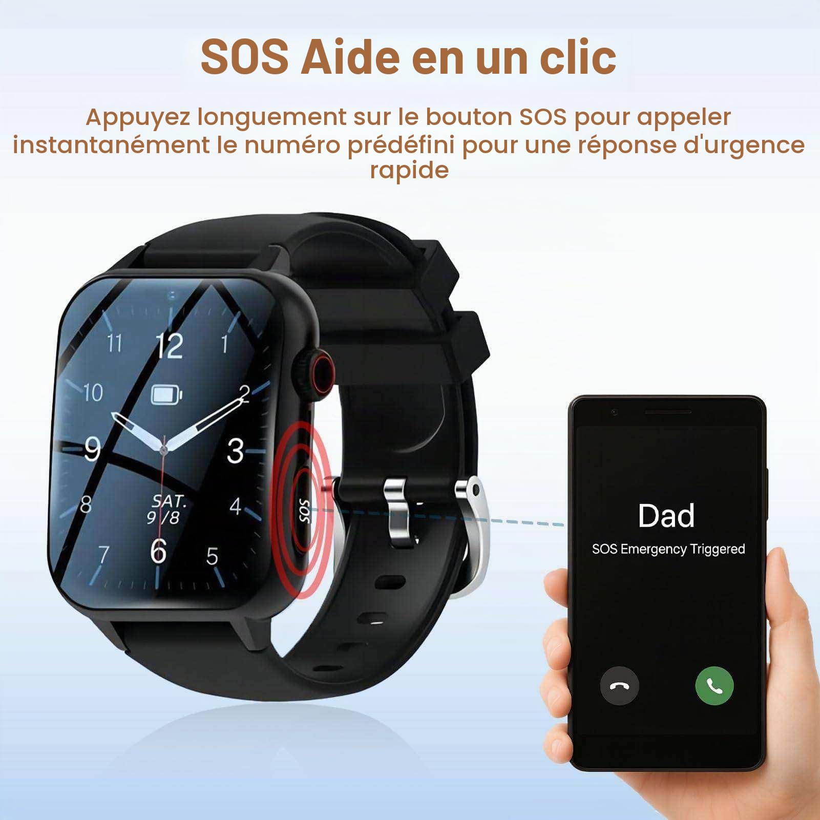 Montre Connectée Avec Détection De Chute Pour Seniors - Alerte Sos, Suivi Gps, Appel D'urgence,Surveillance De La Santé, Ip67, Pour Les Personnes Atteintes De Démence/Maladie D'alzheimer Black