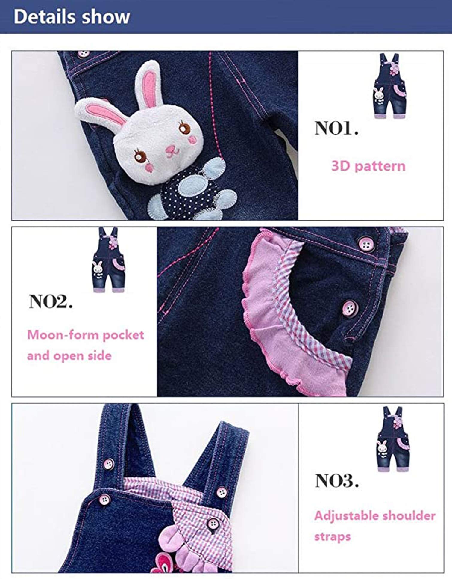 Bebé Niños Peto Vaqueros Overall Mono Largo Elegante Ocio Azul con Patrón Moda