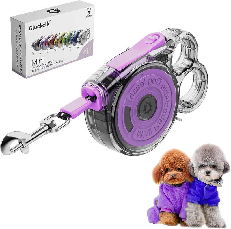 Guia Retrátil para Cães Pequenos, Filhotes e Gatos Gluckelk com Faixa Refletiva – 3,05 m