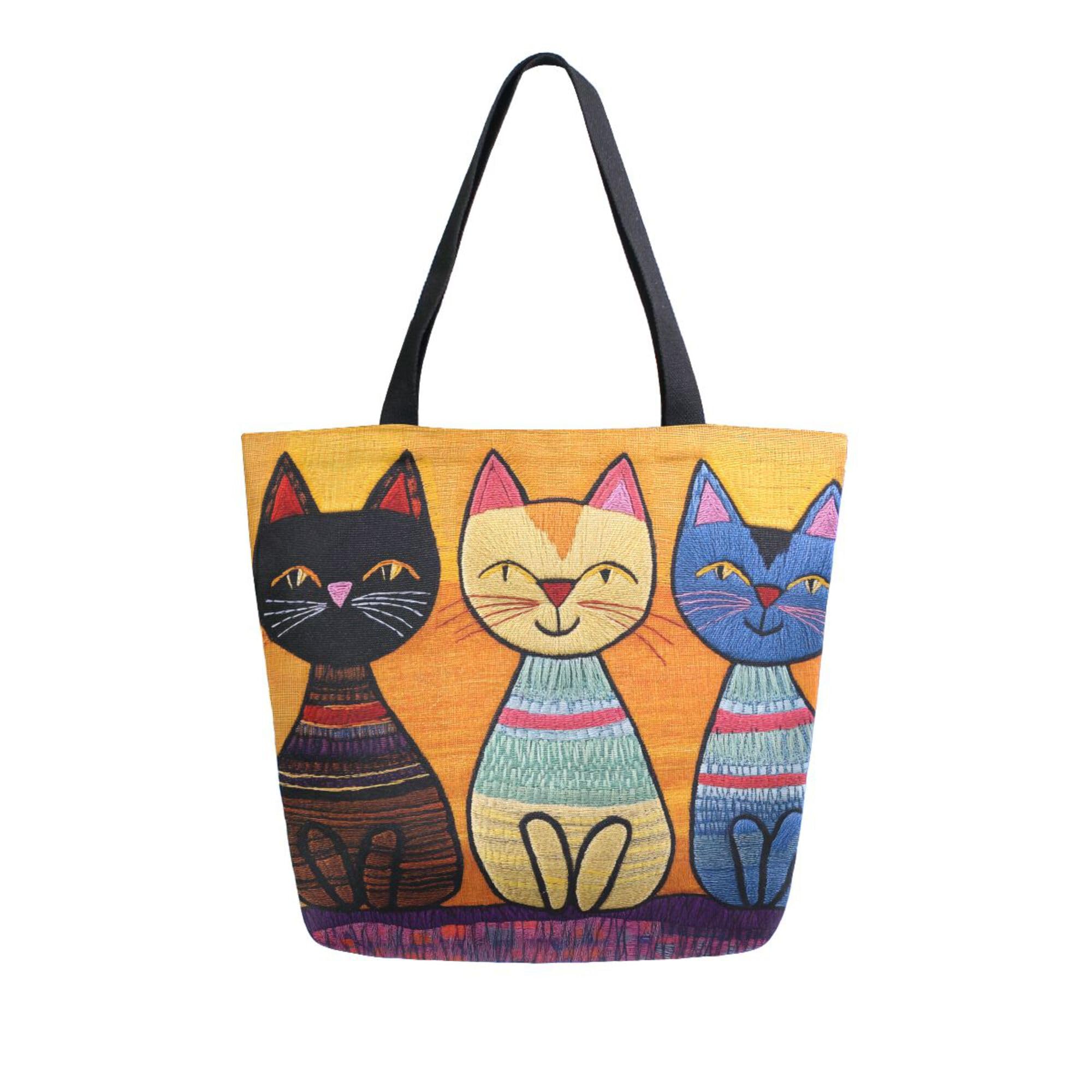 Canvas Tote Bag Large Women Casual Shoulder Bag Handbag Cats Sitting Reusable Multipurpose Heavy Duty Shopping Grocery Cotton Bag for Mom
