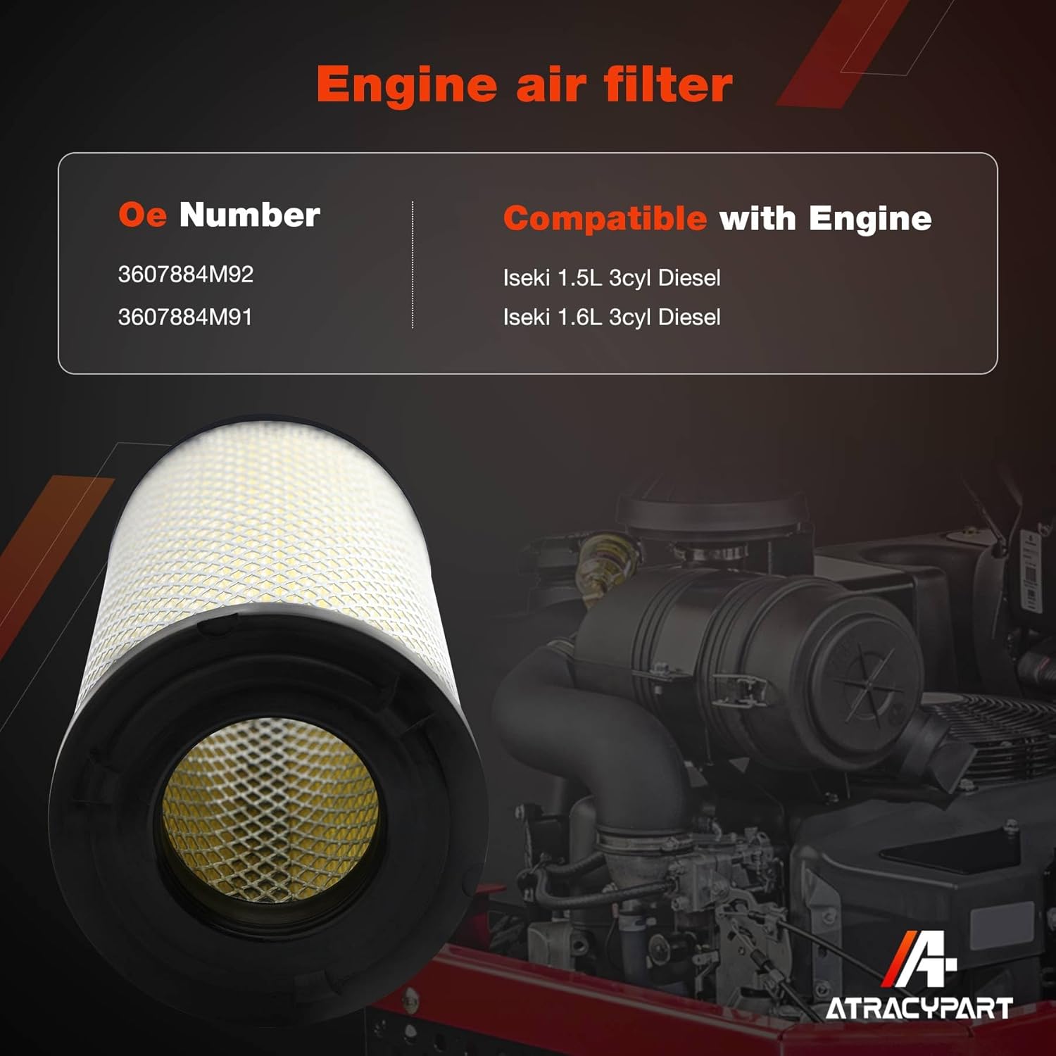 3607884M92 Air Filter Compatible with Massey Ferguson 1526 1529 1533 1540 1635 1640 Challenger MT265B MT255B AGCO ST34A ST28A Tractors | Replaces# 3607884M91