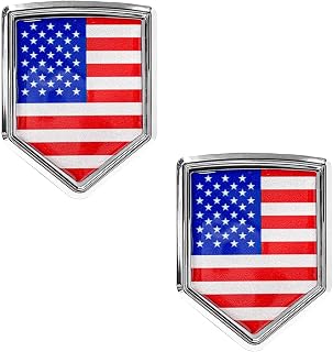 2 PCS US American Flag Decal Sticker Car Emblem, 3D Metal USA Flag Chrome Shield Car Emblem Badge, Embossed Patriotic American Flag Decoration for Car Truck SUV Motorcycle (Red&Blue)