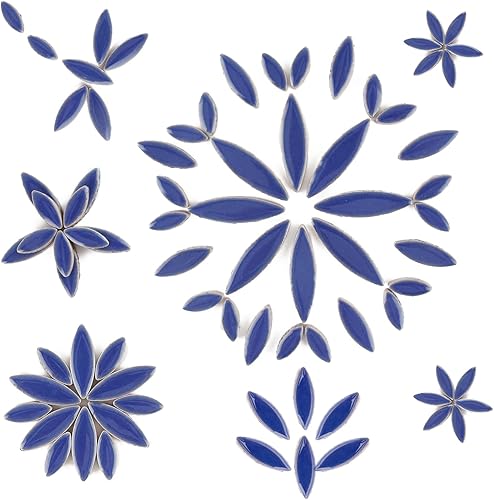 Miniatura 9 de Azulejos de mosaico de pétalos azules para manualidades a granel, piezas de azulejos de flores de 7.05 oz para suministros de manualidades de