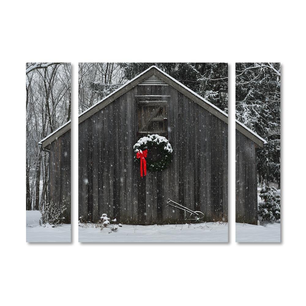 Trademark Fine Art Christmas Barn in The Snow 3-Piece Canvas Set by Kurt Shaffer 30x41