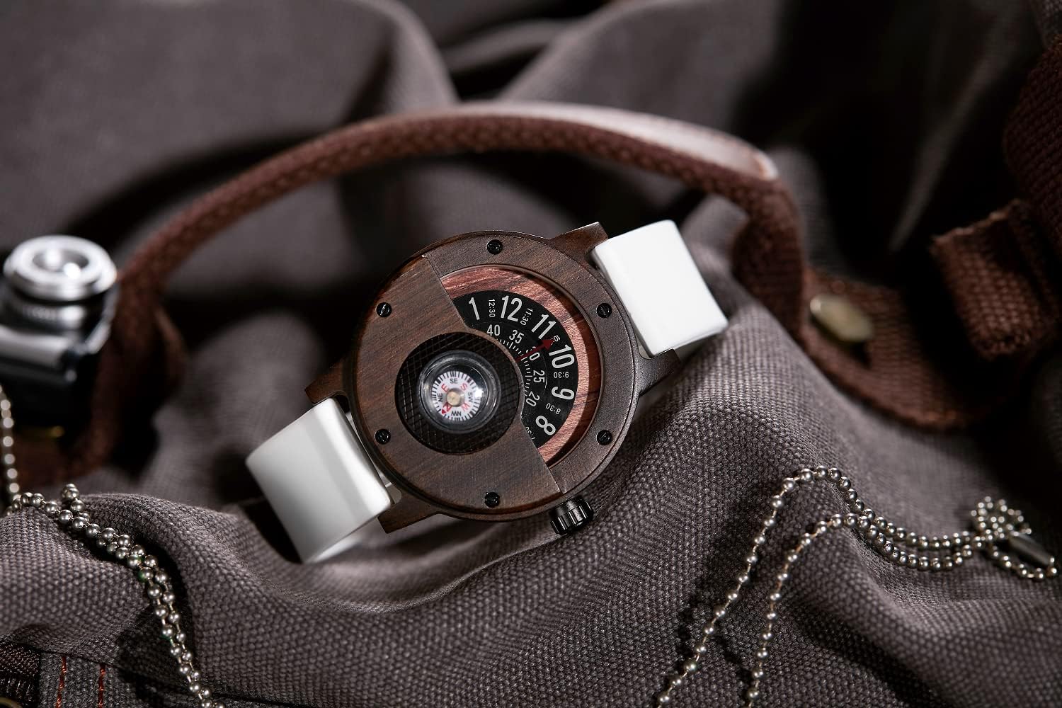 Men's Handmade Wooden Watches Mens Lightweight Analog Quartz Wood Mens Wrist Watch with Compass