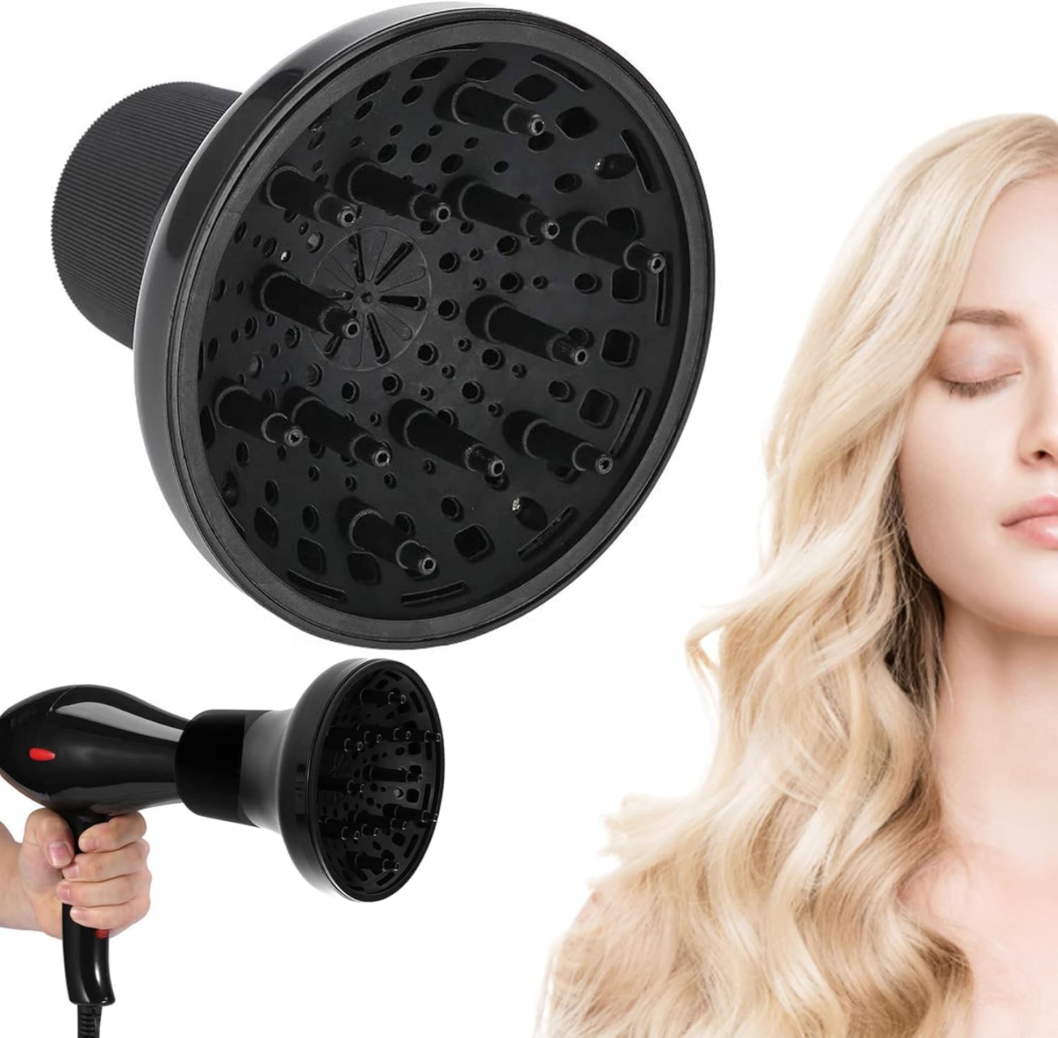 Deoxys Universal Hair Dryer Diffuser Attachment For Curly Wave Thick and Nature Hair Profession Blow Dryer Diffuser Attachment Use Honeycomb Element Adjustable to 1.4-2.6 inch for Dryer Nozzle-image-37