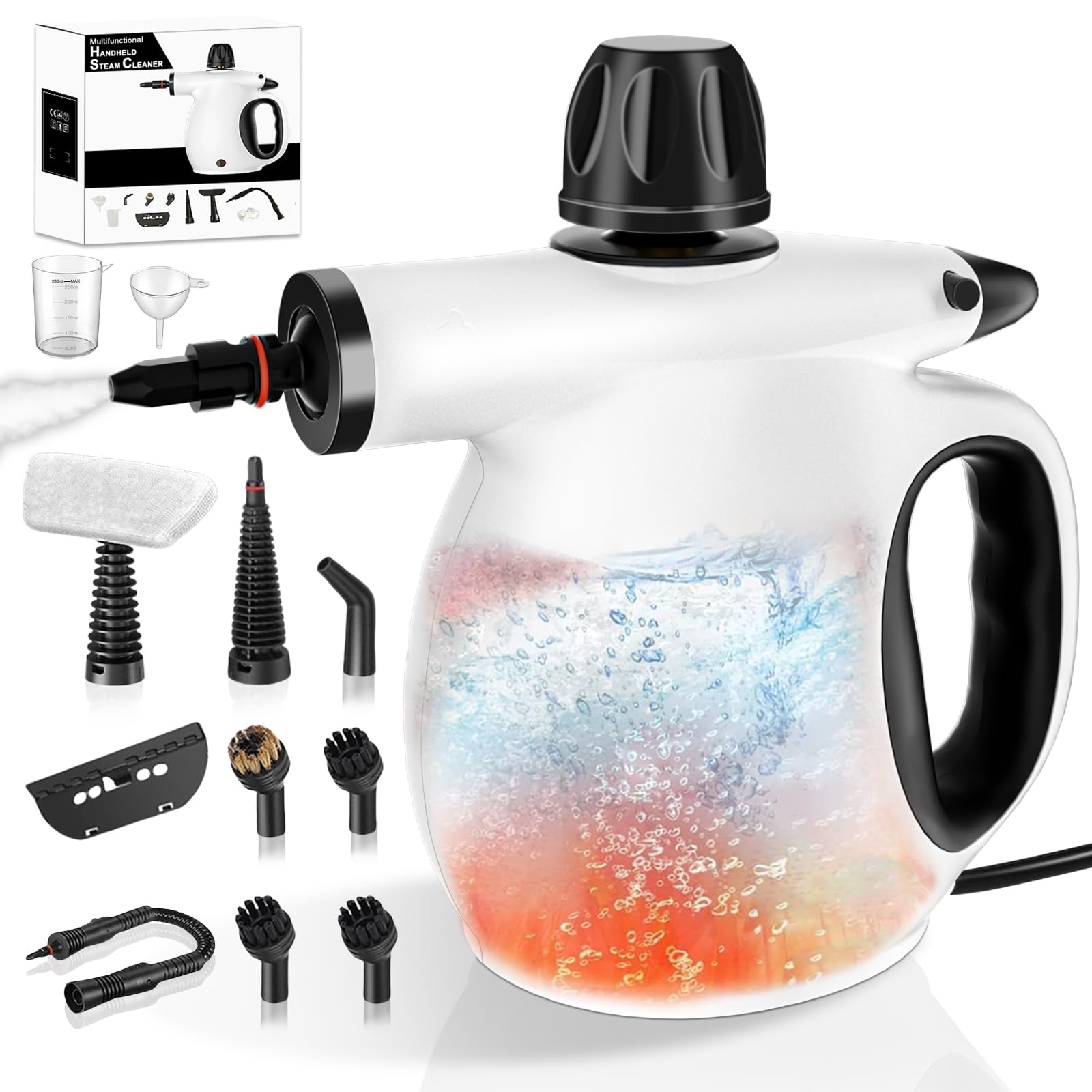 Handheld Steam Cleaner, 1300W Portable Steam Cleaner Handheld with 350ml Tank & 12-Piece Accessories, Portable Chemical-Free Steamer for Kitchen, Bathroom, Grout, Windows, Upholstery and Car
