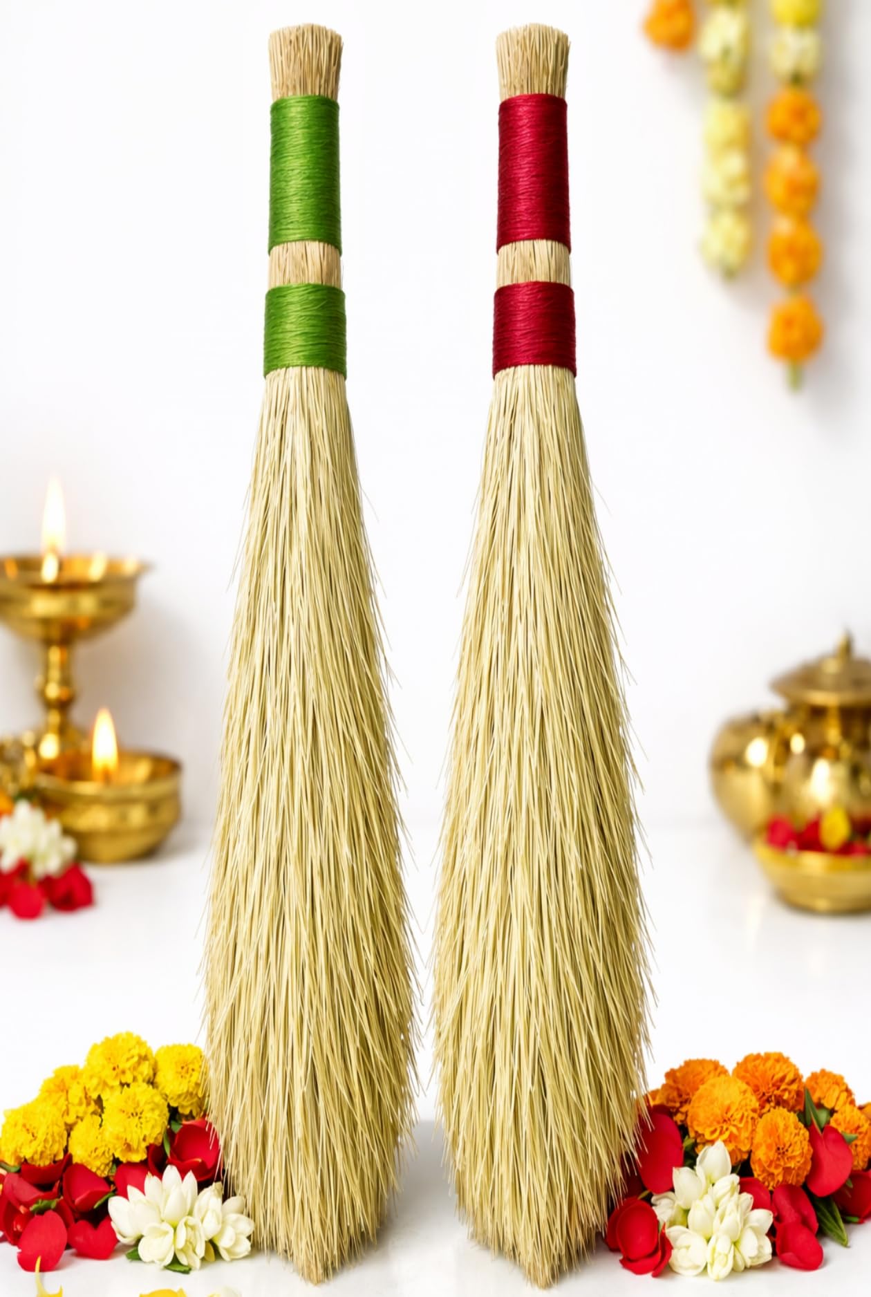 2 pic -100% Natural Puja Broom 65 cm | Mandir Jhadu Natural Grass | Phool Jhadu Eco-Friendly Handmade | Sacred Space & Floor Cleaning Broom for Home-image-10