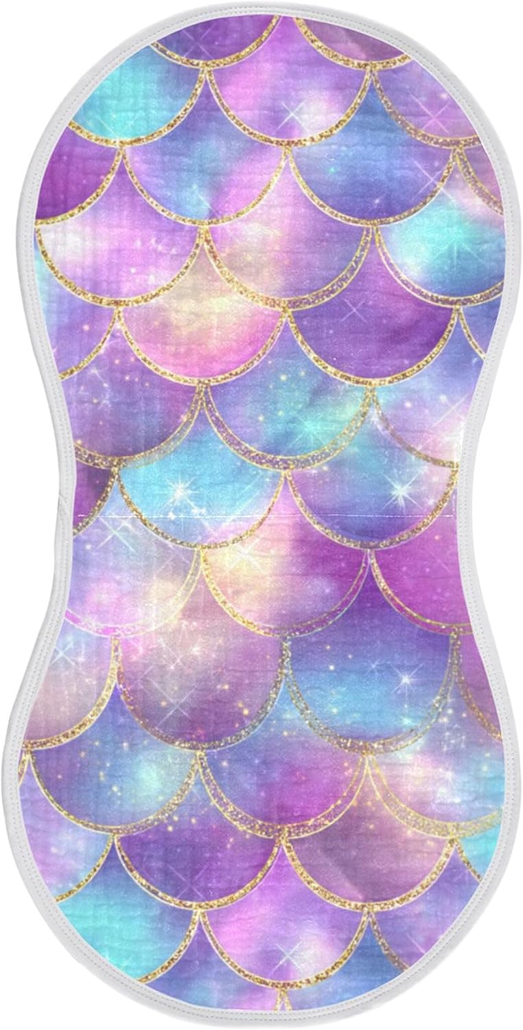 Mermaid Scales Magical Galaxy Burp Cloths Baby Boys Girls Absorbent Soft Cotton Burping Cloths Rags 4 Pack