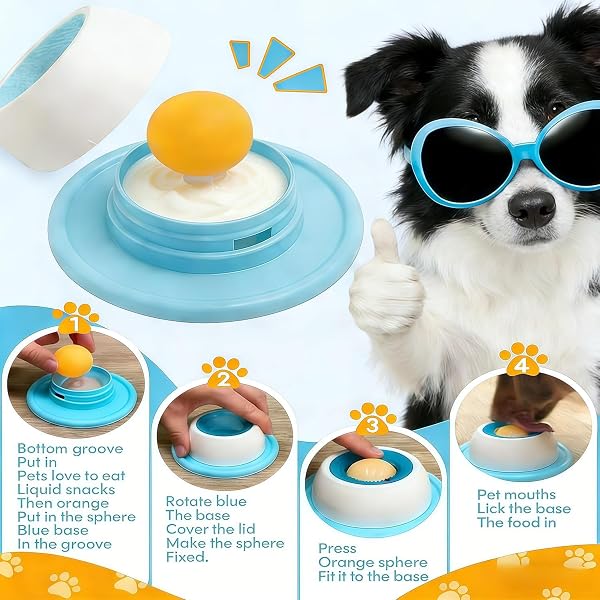 Dog Lick Bowl, Anti-Slip Dog Lick Bowl with Rotating Ball, Interactive Slow Feeding Toy Reduces Anxiety and Boredom (Blue) - 4