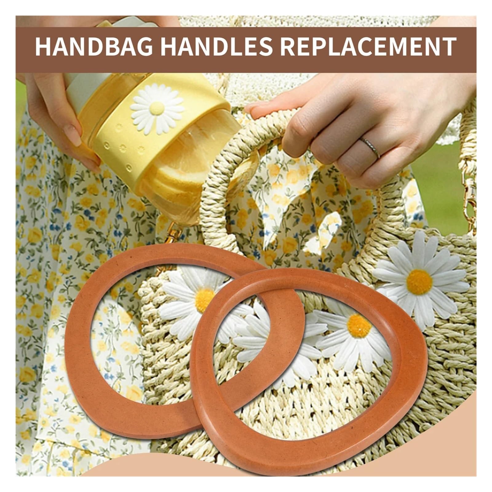 4 piezas mango de madera for bolso Para Bolsos | Herramienta circular con asas de madera for bolso de punto de ganchillo, bolso de playa, bolso de paja