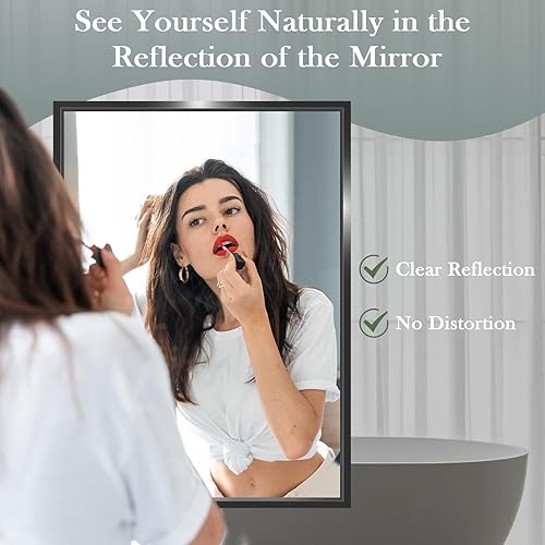 Miniatura 3 de FEUKNY Espejo de baño con marco de metal negro de 22 x 30 pulgadas, espejo de pared rectangular, antioxidante, espejo de tocador de vidrio templado