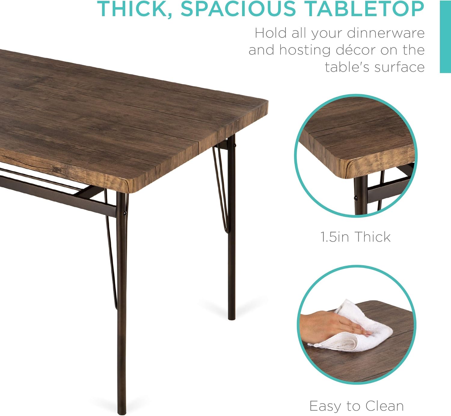 Best Choice Products 6-Piece 55in Wooden Modern Dining Set for Home, Kitchen, Dining Room w/Storage Racks, Rectangular Table, Bench, 4 Chairs, Steel Frame - Brown - Table & Chair Sets