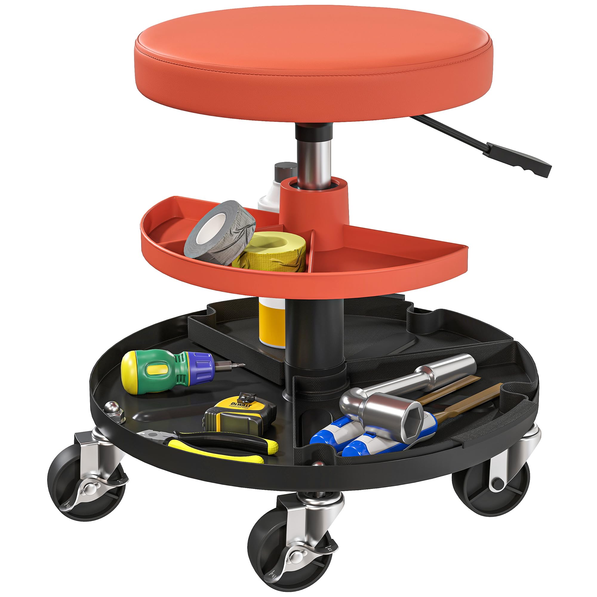 Homcom Yellow Rolling Mechanic Stool, 135Kg Capacity Workshop Stool,