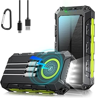 Powerbank solare da 52800 mAh, power bank con carica rapida PD da 30 W con 3 cavi integrati, 7 uscite e 2 ingressi, powerbank solare con ricarica wireless per smartphone, campeggio, attività