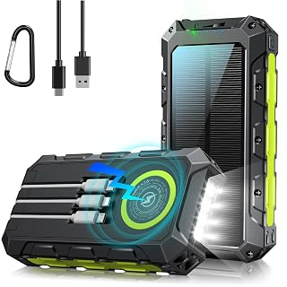 52800mAh Power Bank Solar con Carga Inalámbrica,Batería Externa de Carga Rápida de PD30W con 3 Cables 7 Salidas, Linterna LED y Pantalla Indicadora, Ideal para Camping y Actividades al Aire Libre - Amazon product rated Grade B