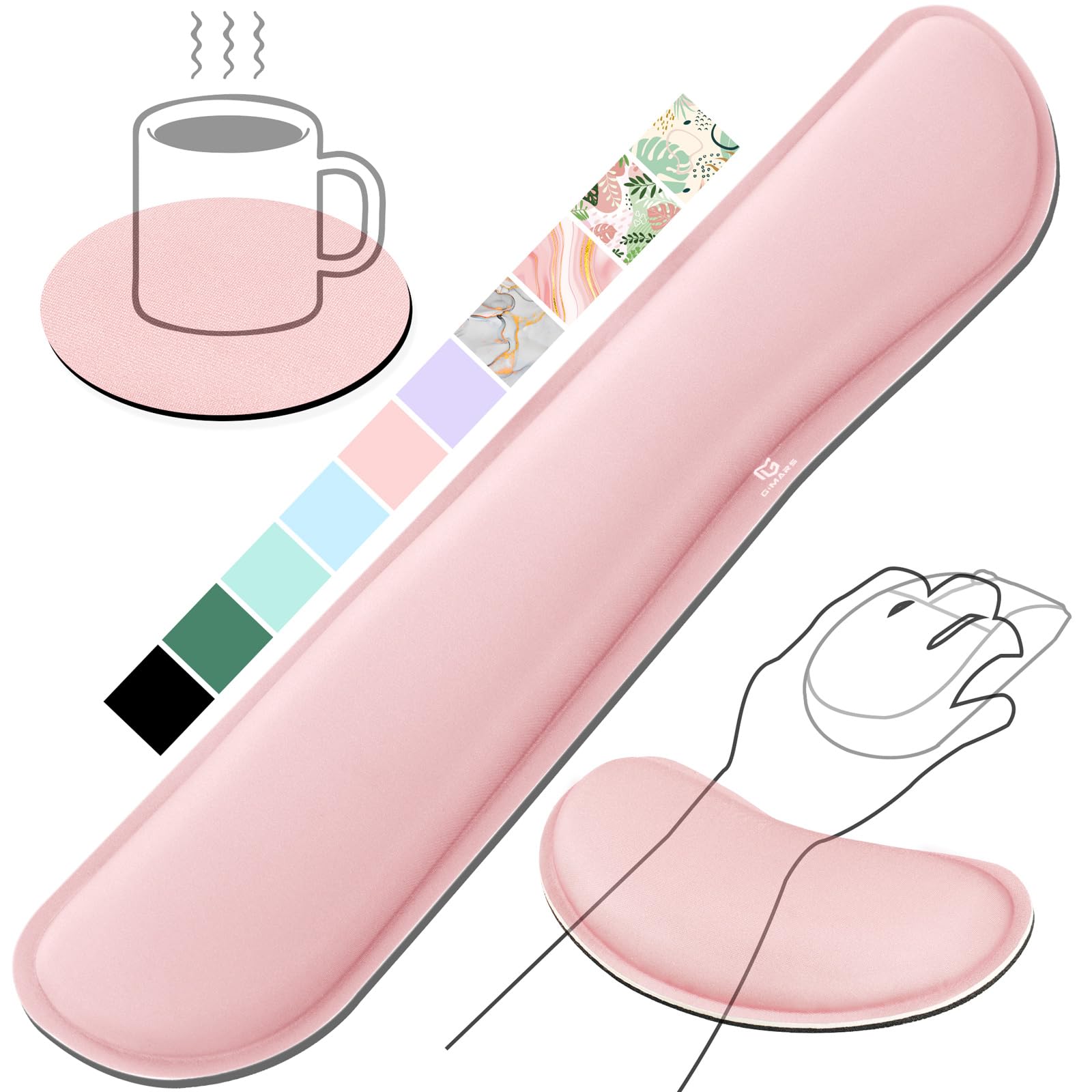 Gimars Upgrade Silky & Superfine Fabric Gel Memory Foam Keyboard Wrist Rest Set, 3 PCS, Ergonomic Keyboard Mouse Wrist Support for Easy Typing Pain Relief, Comfort for Office, Gaming, Pink