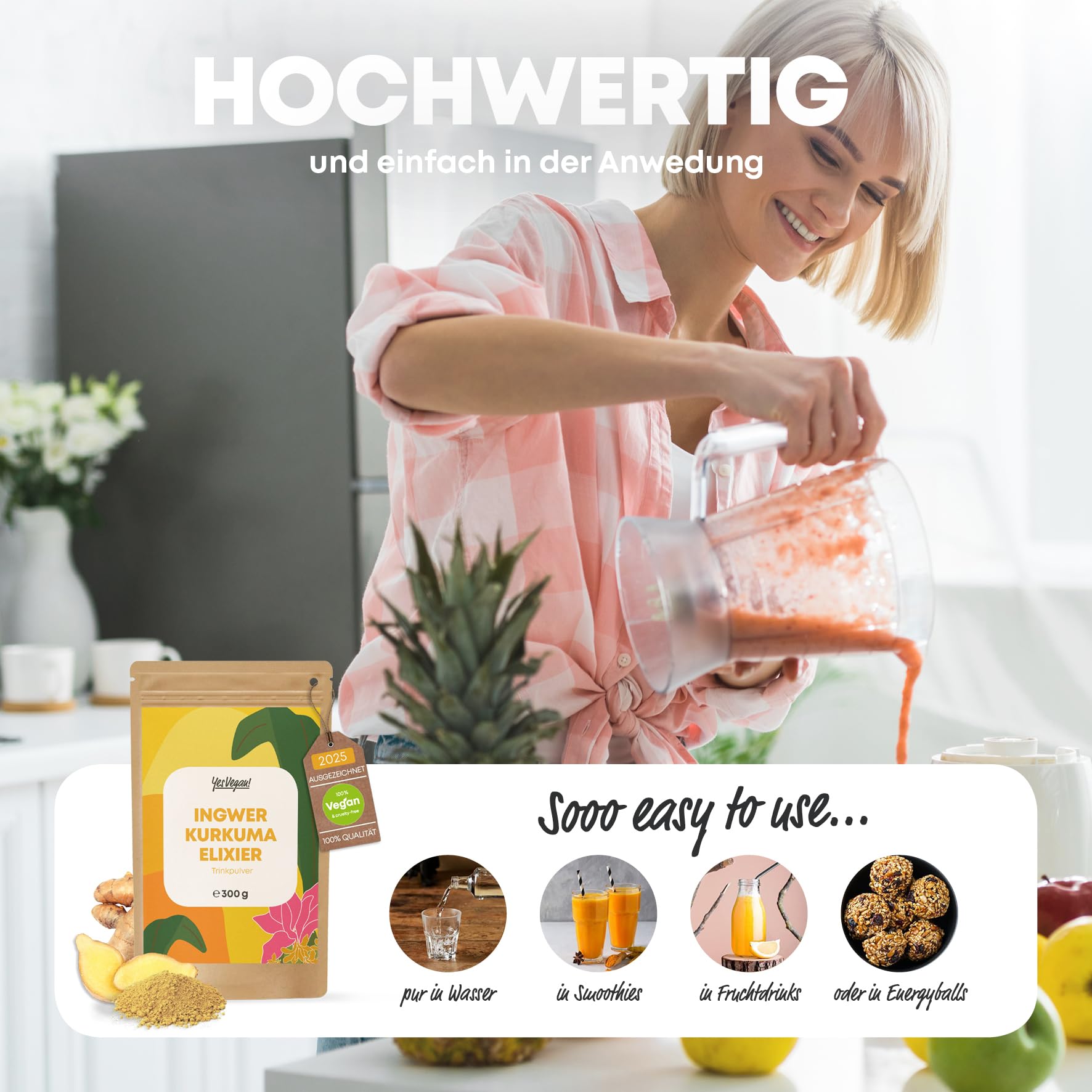 Ingwer Shot mit Kurkuma - (300 g = 300 Portionen) - Immun Boost hochdosiert I Ingwer Kurkuma Shot Pulver (6 x 300g)