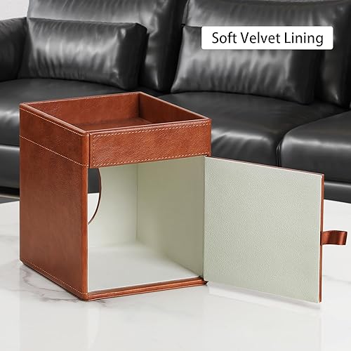 Miniatura 4 de Funda cuadrada de piel sintética para caja de pañuelos con bandeja de almacenamiento para baño, tocador, encimera, mesita de noche, dormitorio,