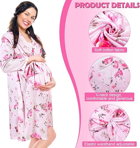 Miniatura 2 de Mepase Juego de 5 piezas de bata con diadema para mamá y yo, incluye bata de maternidad, manta para envolver al bebé, gorro para mamá y bebé (M)