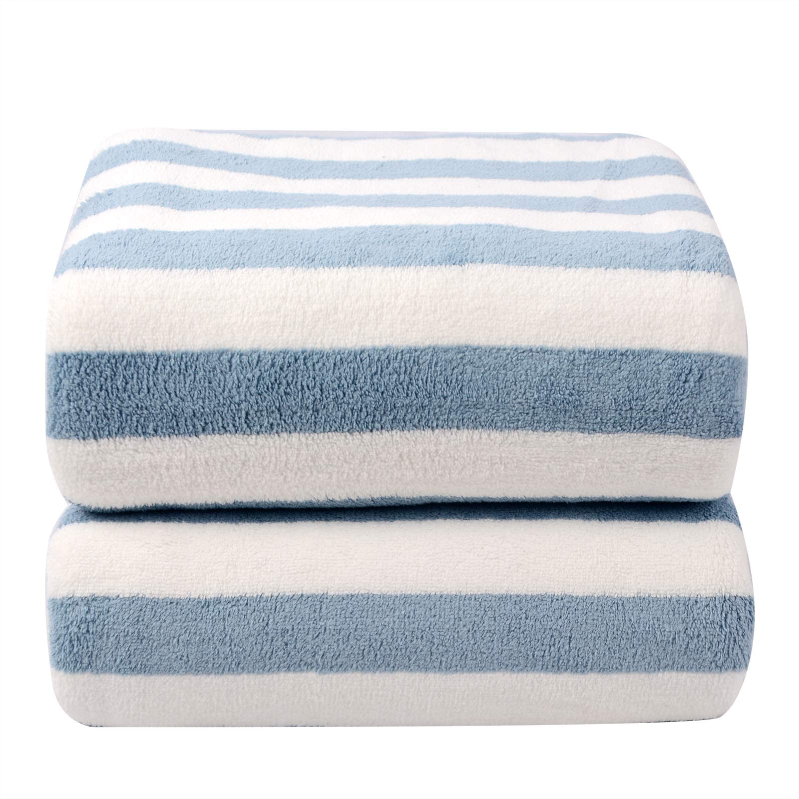 VIVOTE Serviette de Bain en Microfibre Douce et Moelleuse, très absorbante et à séchage Rapide, à Rayures, pour Adultes (80 x 152 cm), Bleu