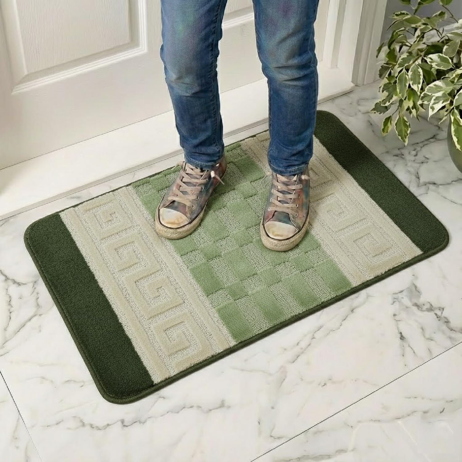 PHP Gel Back Door Mat Super Absorbent Heavy Duty | 40 x 60 cm Washable Doormats for Kitchen and Office Indoor Outdoor Anti Slip Floor Mats -Green