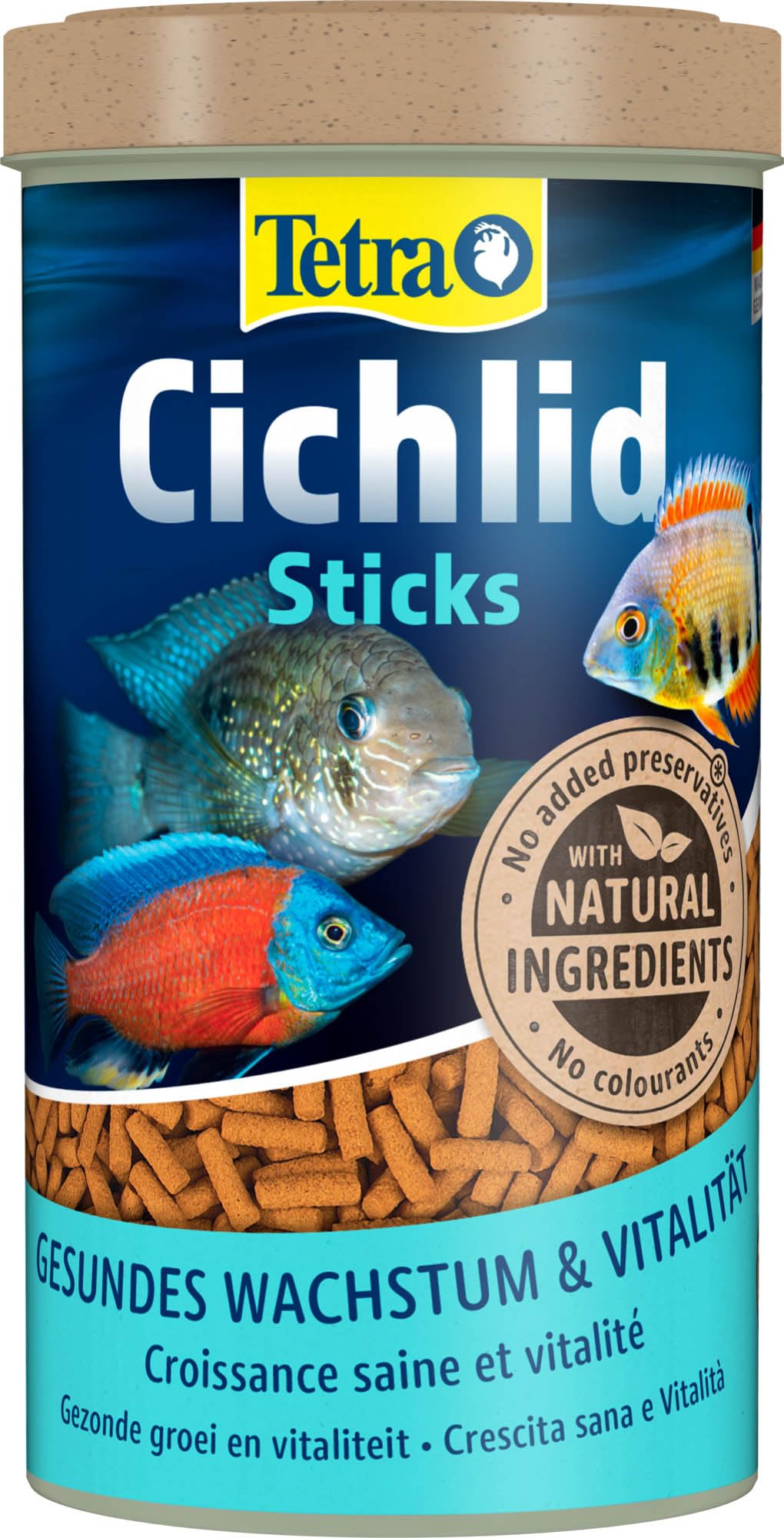 Tetra Cichlid Sticks - Fischfutter für alle Cichliden und andere große Zierfische, schwimmfähige Futtersticks, 500 ml Dose