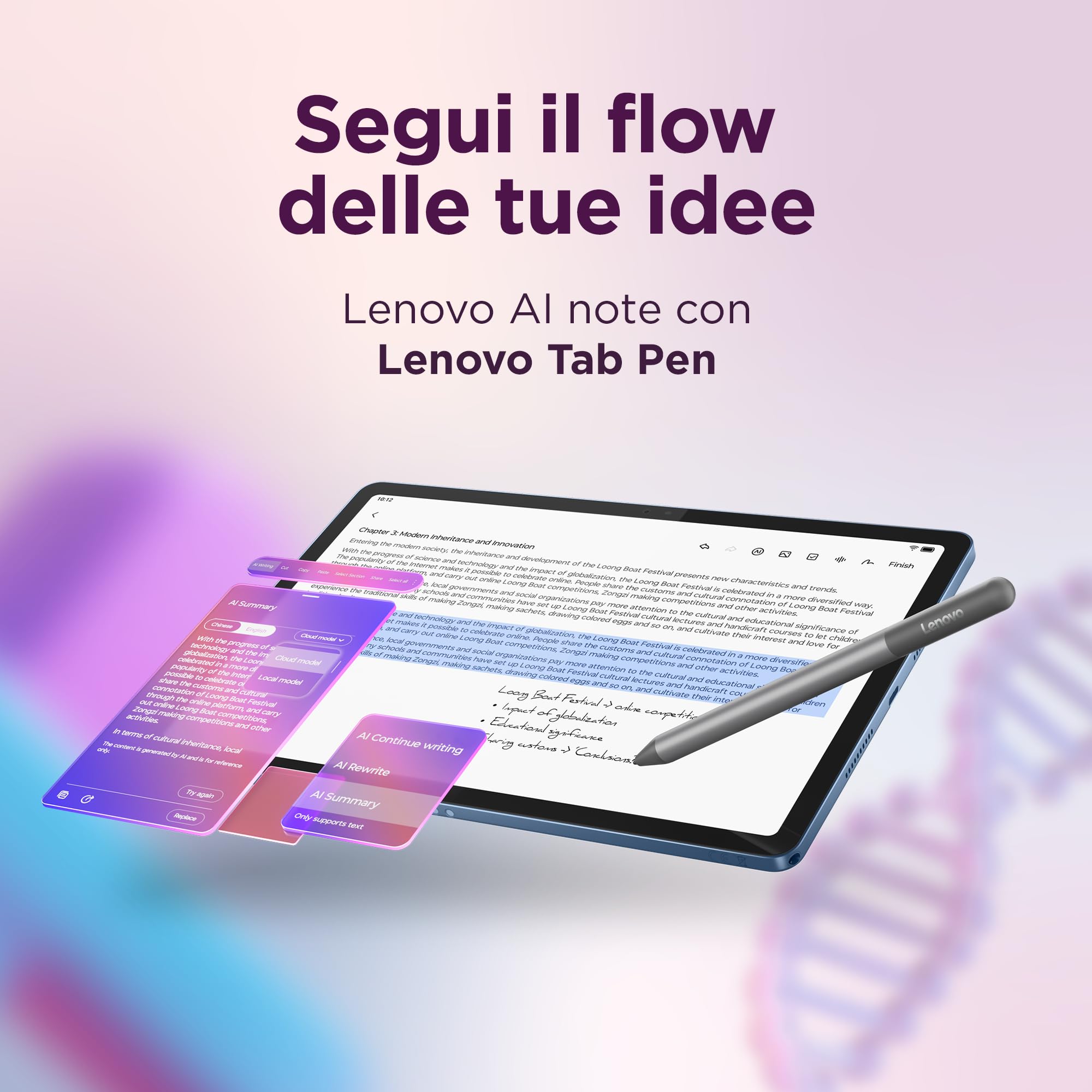 Lenovo Idea Tab Tablet - Display 11" 2.5K (2560x1600) 90Hz, Processore Mediatek Dimenity 6300, RAM 8GB, Memoria 128GB, WiFi 5, Tablet Android 15, Tab Pen inclusa - Polar Blue